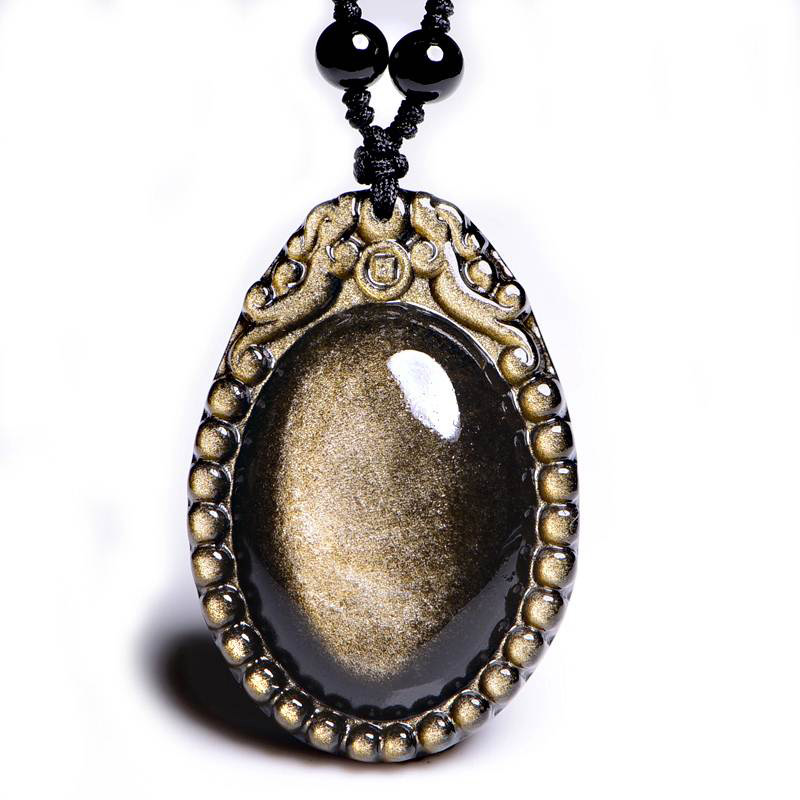 Obsidian necklace. Wire wrapped copper pendant with Gold She - Inspire  Uplift